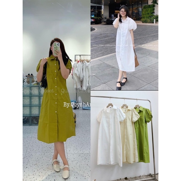 Váy sơ mi tay bồng dáng dài Hàn Quốc, Đầm sơ mi tay bồng - Dorita Boutique