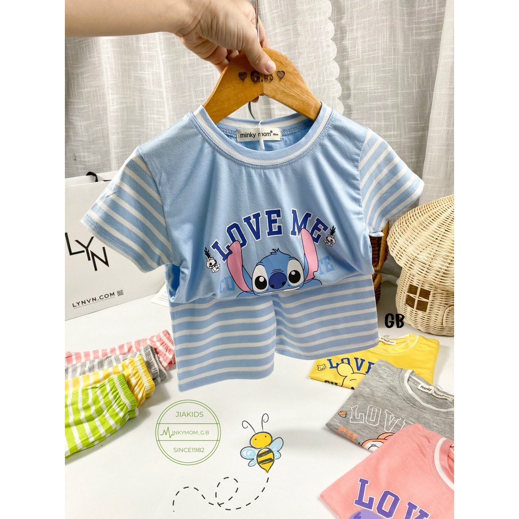 [SALE] Bộ Cộc Tay Cho Bé Trai, Bé Gái Minky Mom Vải Thun Lạnh In Chữ LOVE ME Cổ Viền, Đồ Bộ Cho Bé Mặc Nhà MKM2222