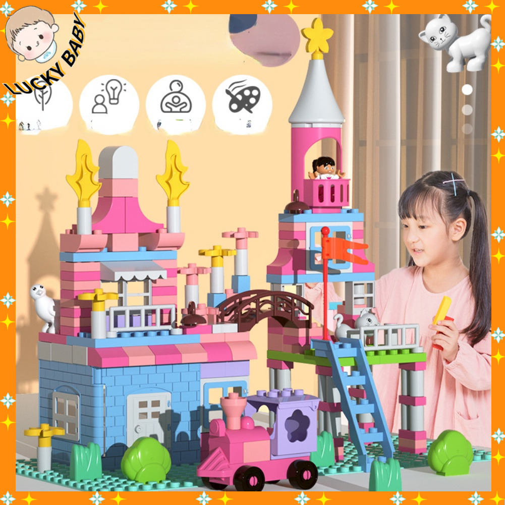 LUCKYBABY Castle Type Building Block Set Kích thước lớn Đa chức năng Trò chơi Trí tuệ Tự làm Xây dựng Gạch cho Trẻ em