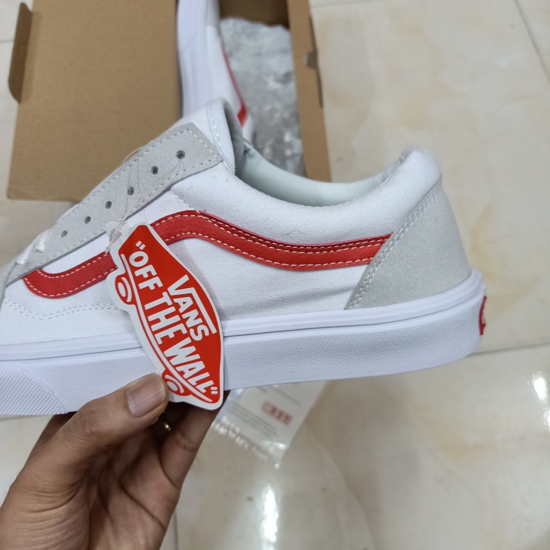 Giày Vans Old Skool Trắng Sọc Đỏ