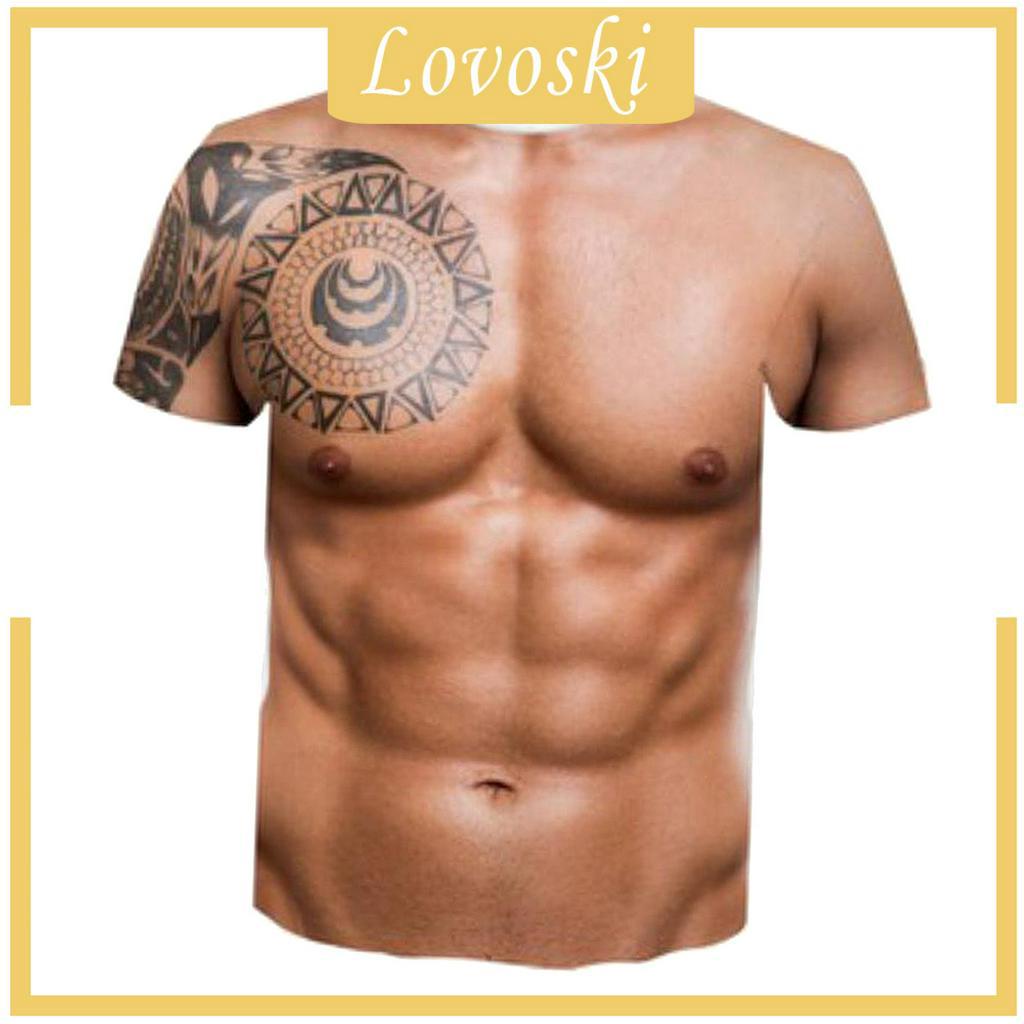 Áo thun ngắn tay cổ tròn in hình cơ bắp 3D thời trang dành cho nam