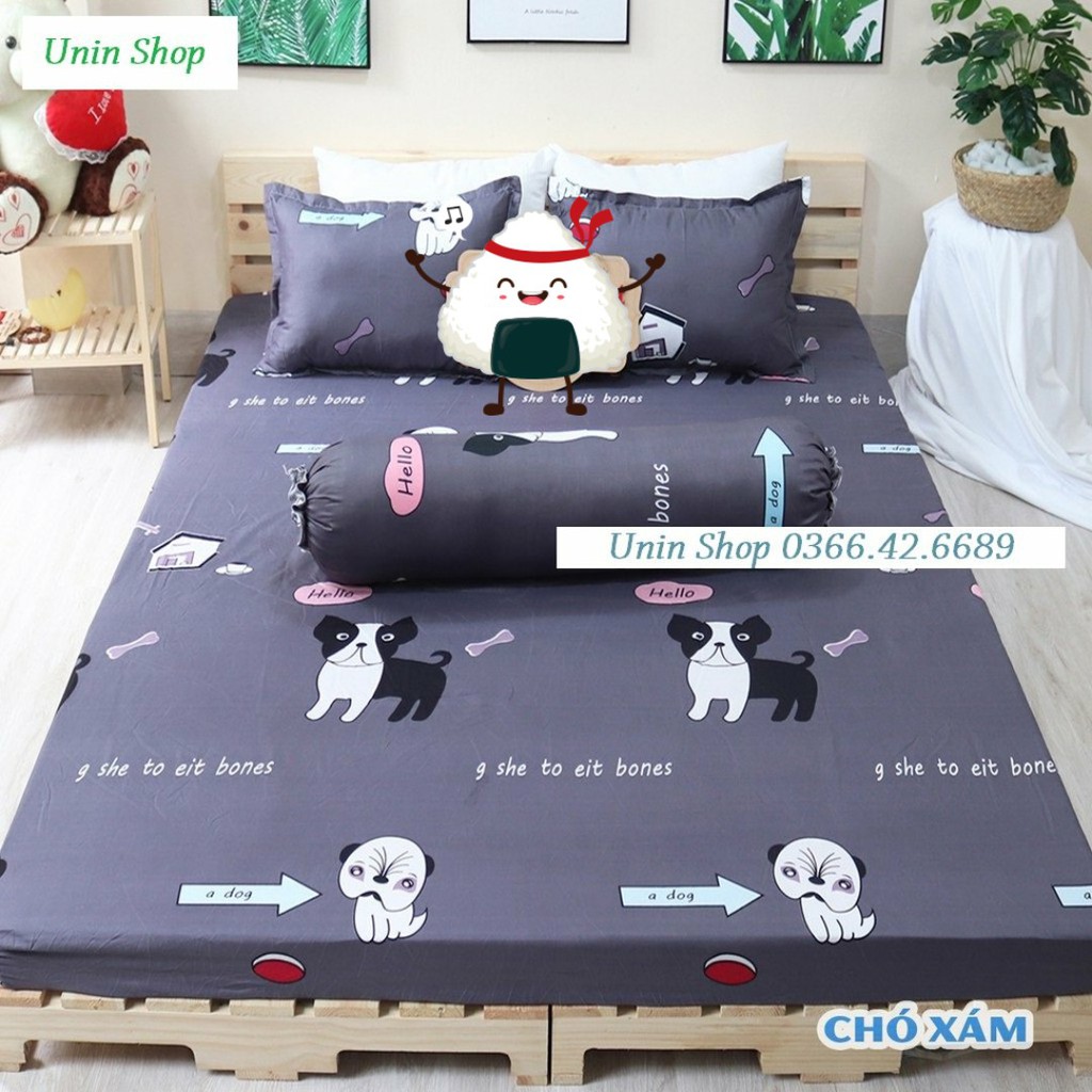 (Freeship50k) Ga bọc nệm, drap bo chun kích thước m6/m8 mẫu Bơ Hello kèm 2 áo gối chất Poly cotton - Hàng đẹp