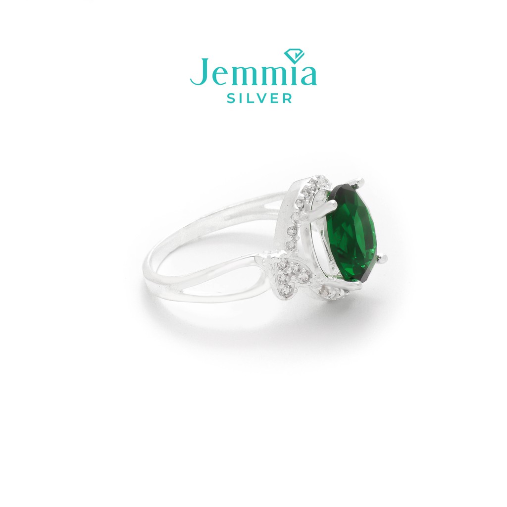 Nhẫn bạc nữ Jemmia đá xanh oval - JM4077