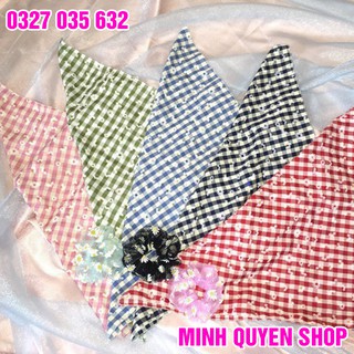 Khăn Bandana - Khăn Turban Nữ Tính Kẻ Caro Hoa Cúc Nữ (Có Chọn Màu)