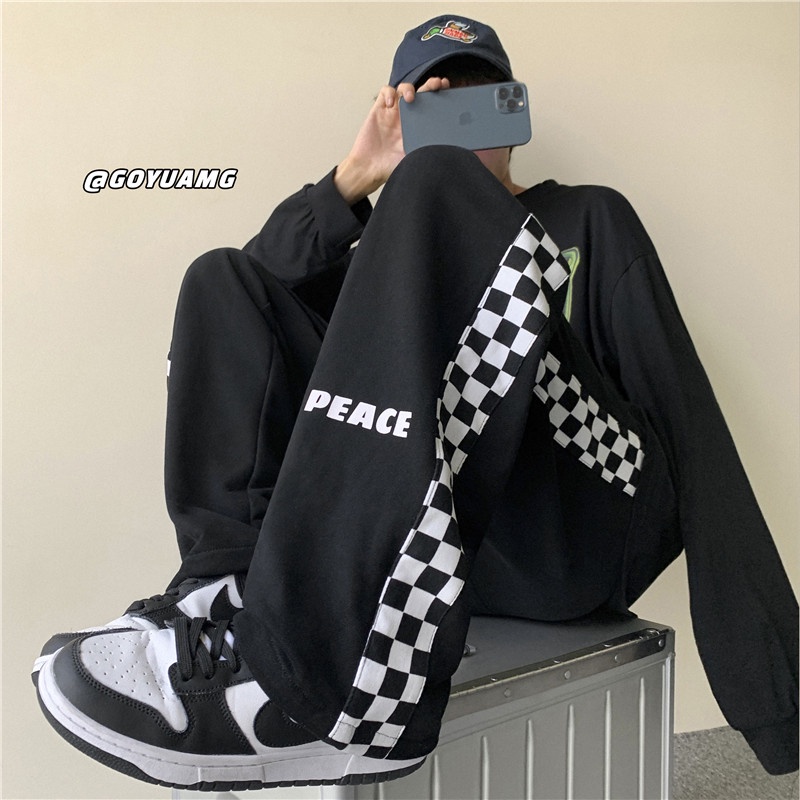 Quần ống rộng họa tiết caro thời trang phong cách hip hop size M-3XL cho nam