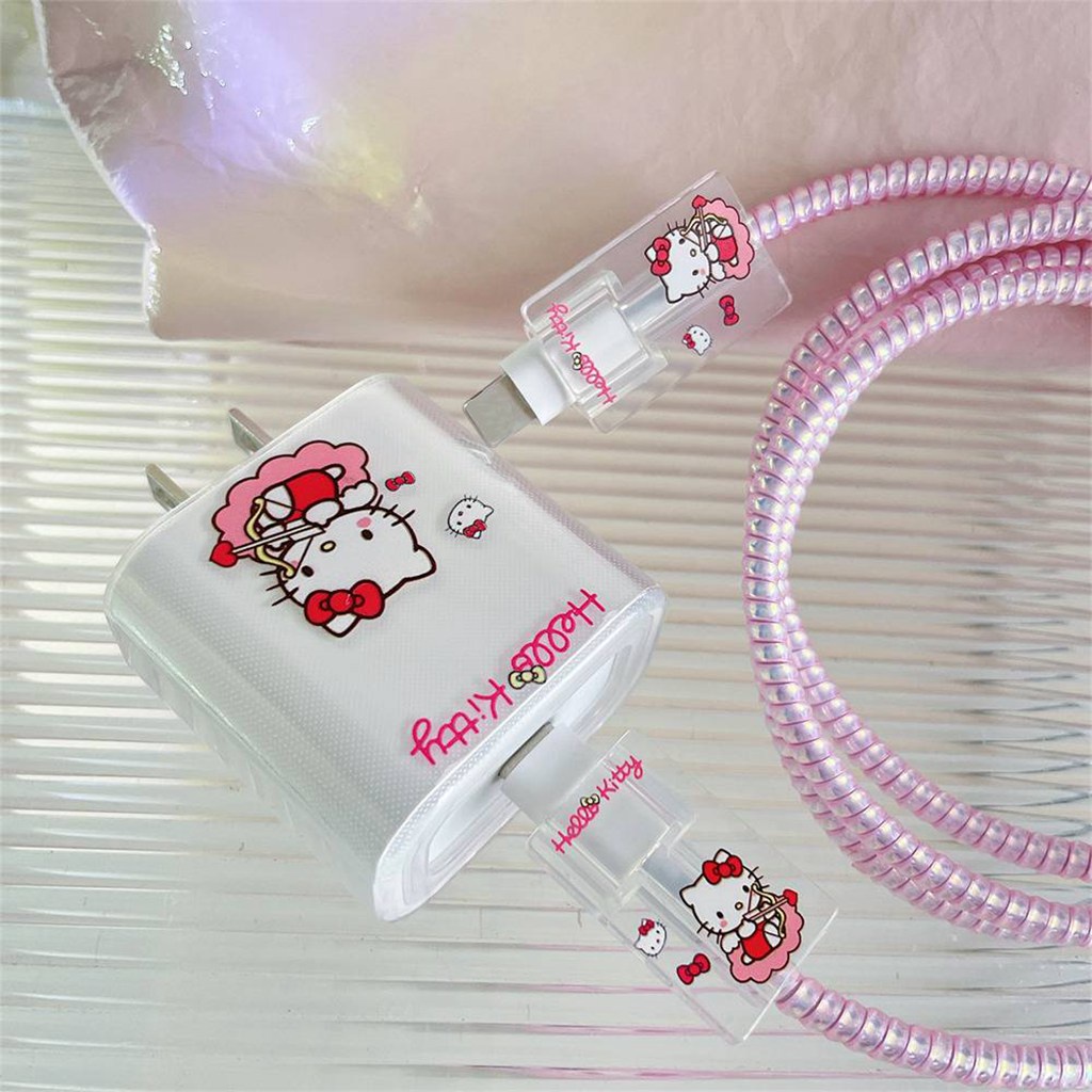 Vỏ bọc cho iPhone 20w / 18w Cáp USB Vỏ cắm Dây lò xo Dây quấn Bảo vệ Đường dây Dữ liệu Dây buộc Phim hoạt hình Gloomy Bear Cinnamoroll Snoopy Sailor Moon Melody Vỏ bọc TPU mềm Vỏ sạc