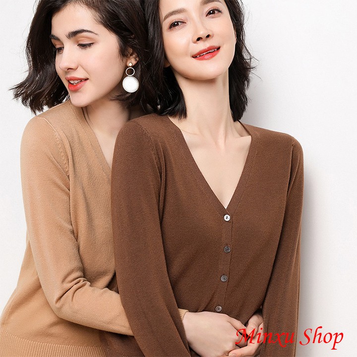 Áo Khoác Cardigan Dáng Dài Áo Len Nữ Hàn Quốc Dài Tay Minxu Shop - Lên Phom Nhẹ Nhàng, Sang Trọng (Mã CD)