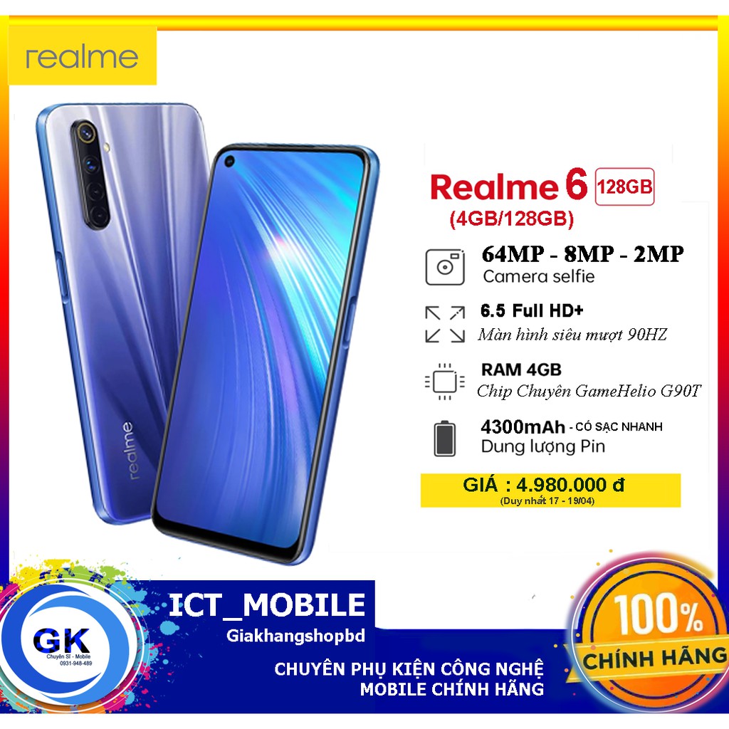 [Nguyên Seal] Điện thoại Realme 6 4GB/128GB Đã Kích Hoạt - Chip Chuyên Game Helio G90T - Bảo Hành Chính Hãng | BigBuy360 - bigbuy360.vn