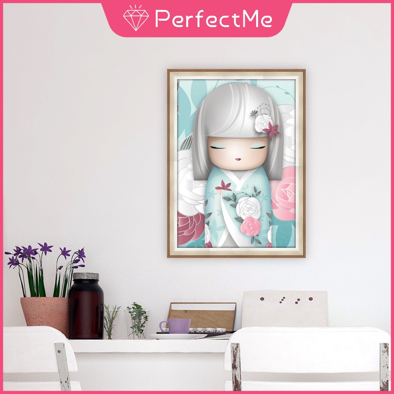 Bộ Tranh Đính Đá 5D Tự Làm 30x40cm Hình Búp Bê Nhật Bản