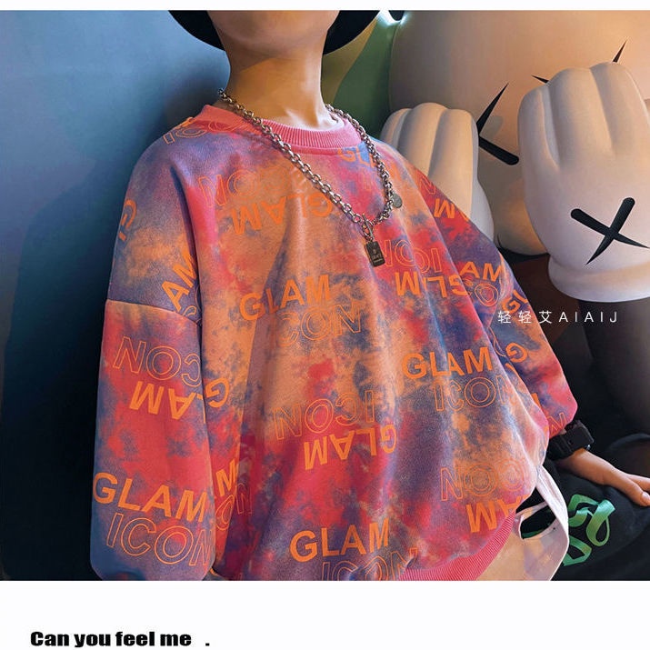 Áo Sweater Tay Dài Dáng Rộng Phối Màu Nhuộm Kiểu Hàn Quốc Thời Trang Xuân Thu Mới Cho Bé 2021
