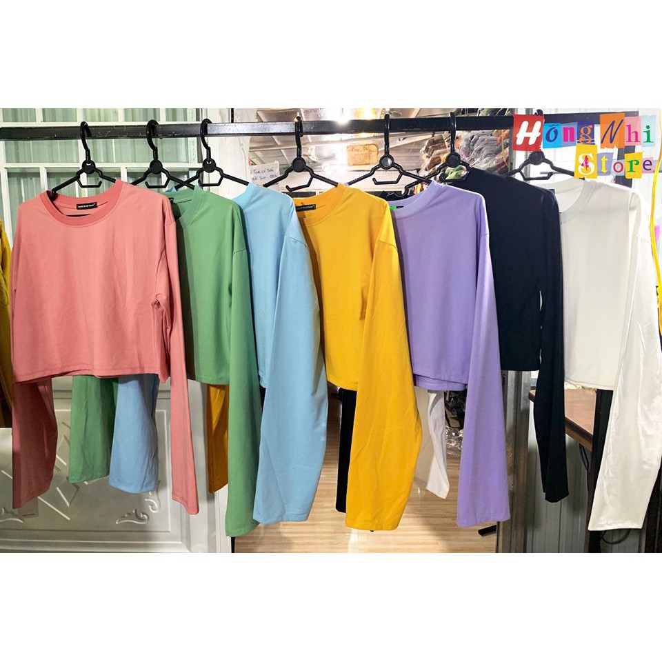 Áo Croptop Trơn Tay Dài Dáng Rộng Màu Tím Long Tee Ulzzang - MM