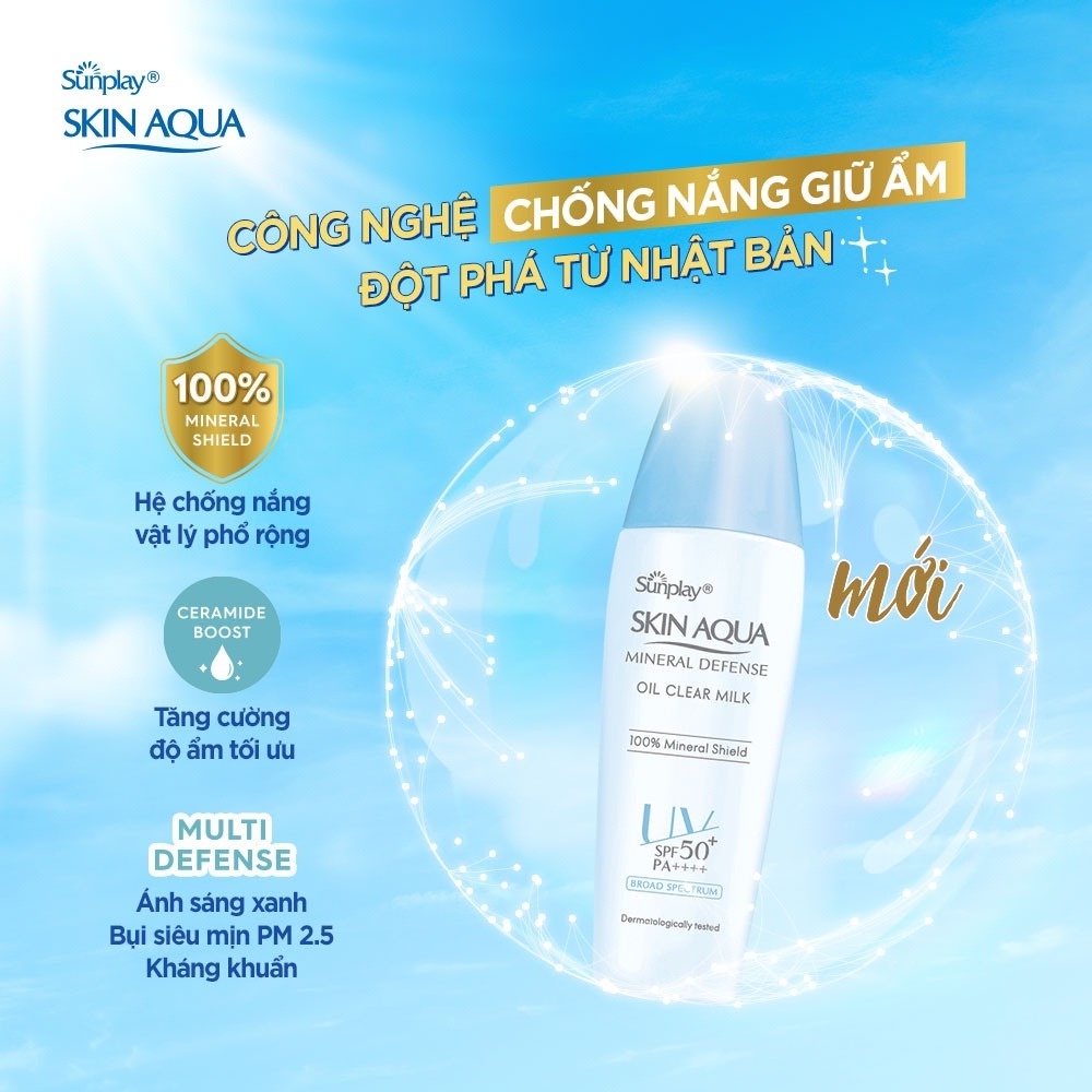 Sữa Chống Nắng Sunplay Vật Lý Bảo Vệ Da Giảm Dầu 25g Skin Aqua Mineral Defense Oil Clear Milk SPF50+ PA++++ Hasaki