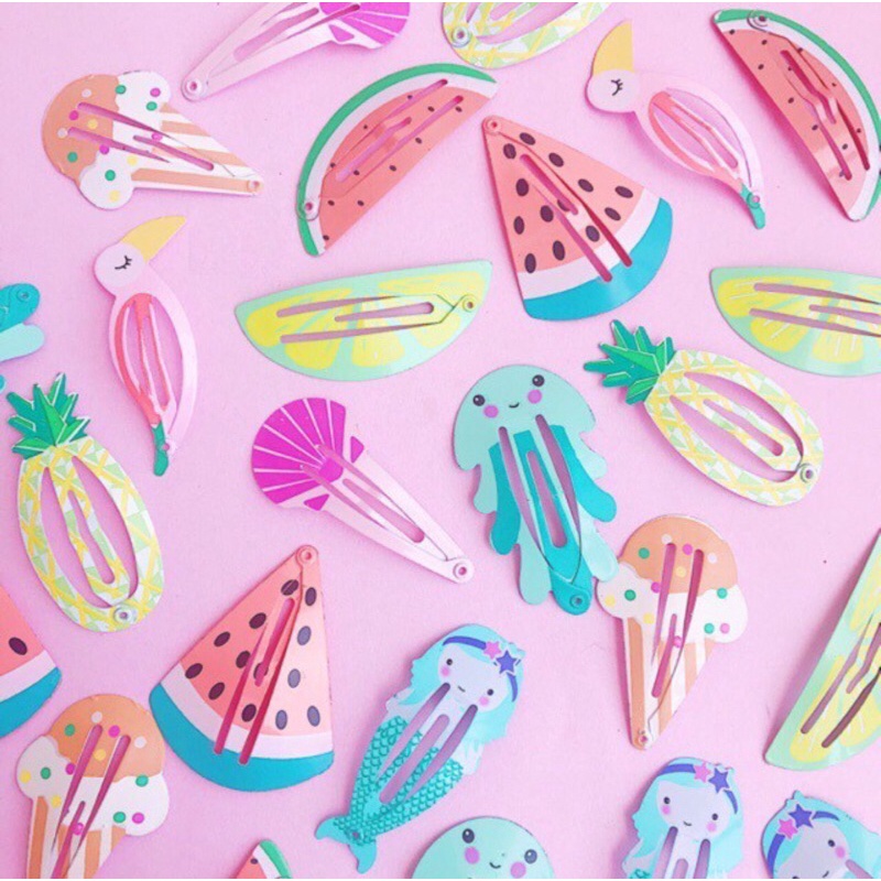 Kẹp Bấm Tóc Kim Loại pilu màu sắc ngọt ngào hoạ tiết trái cây dễ thương cho bé