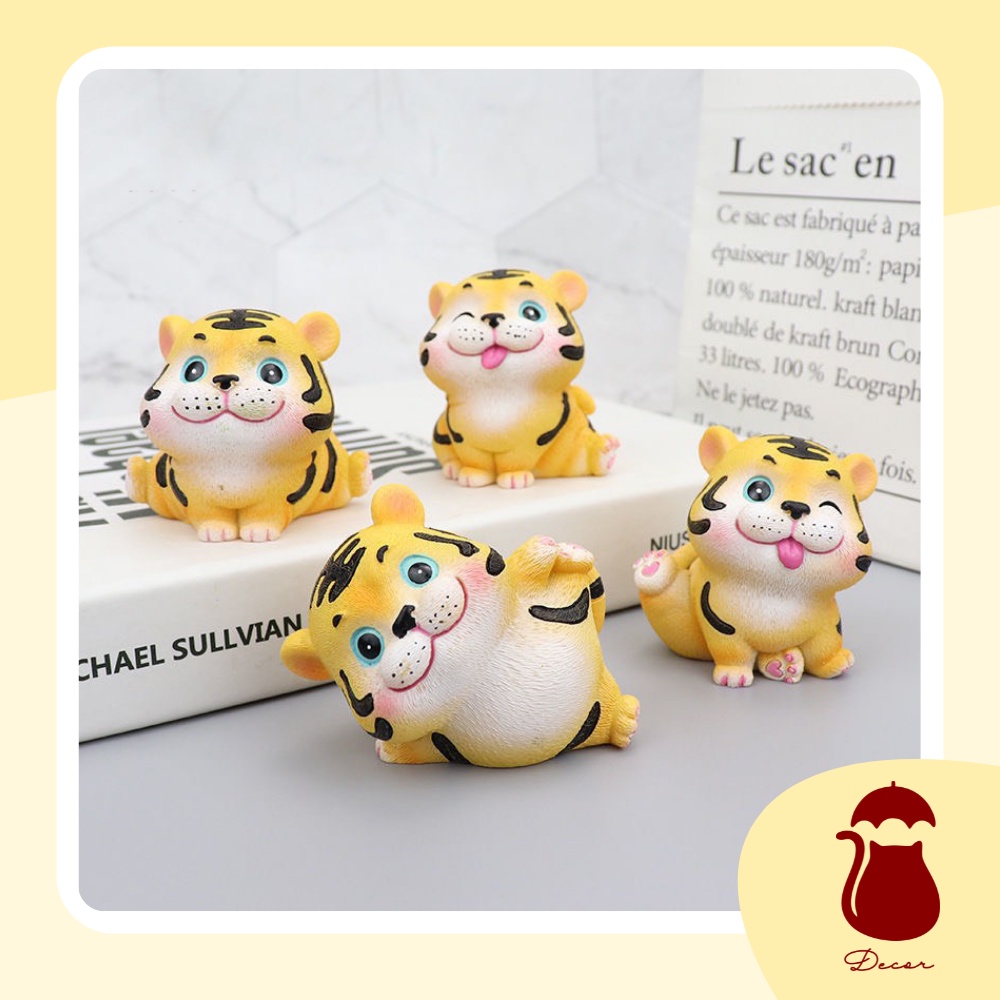 Set mô hình 4 hổ con Ô DECOR, tượng hổ con decor mini để bàn màu cam full biểu cảm đáng yêu dễ thương cute