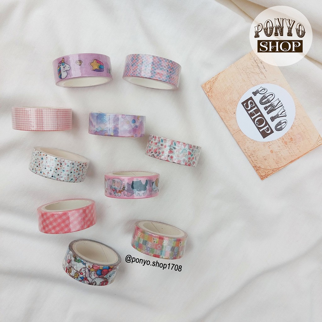 Băng dính washi tape lẻ - Chủ đề Unicorn &amp; Pattern