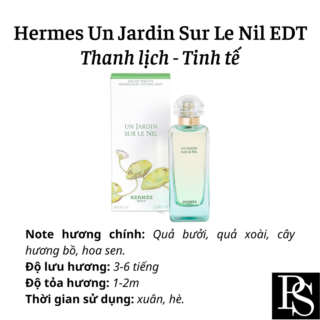 Nước hoa Unisex Hermes Un Jardin Sur Le Nil EDT hương hoa sen mix xoài xanh thanh mát