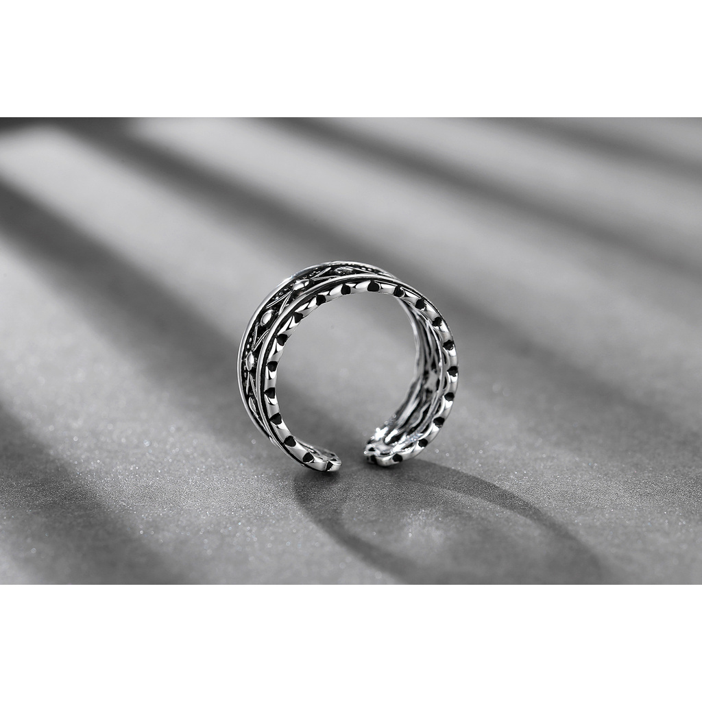 Nhẫn Hở Màu Bạc / Đen Phong Cách Thái Lan Nhật Hàn Cổ Điển Tùy Chỉnh Thời Trang Cho Nữ Cincin-S1