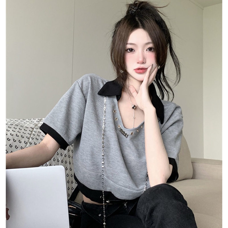 Áo Thun Có Cổ Tay Ngắn Thời Trang Mùa Hè Dễ Phối Đồ Cho Nữ