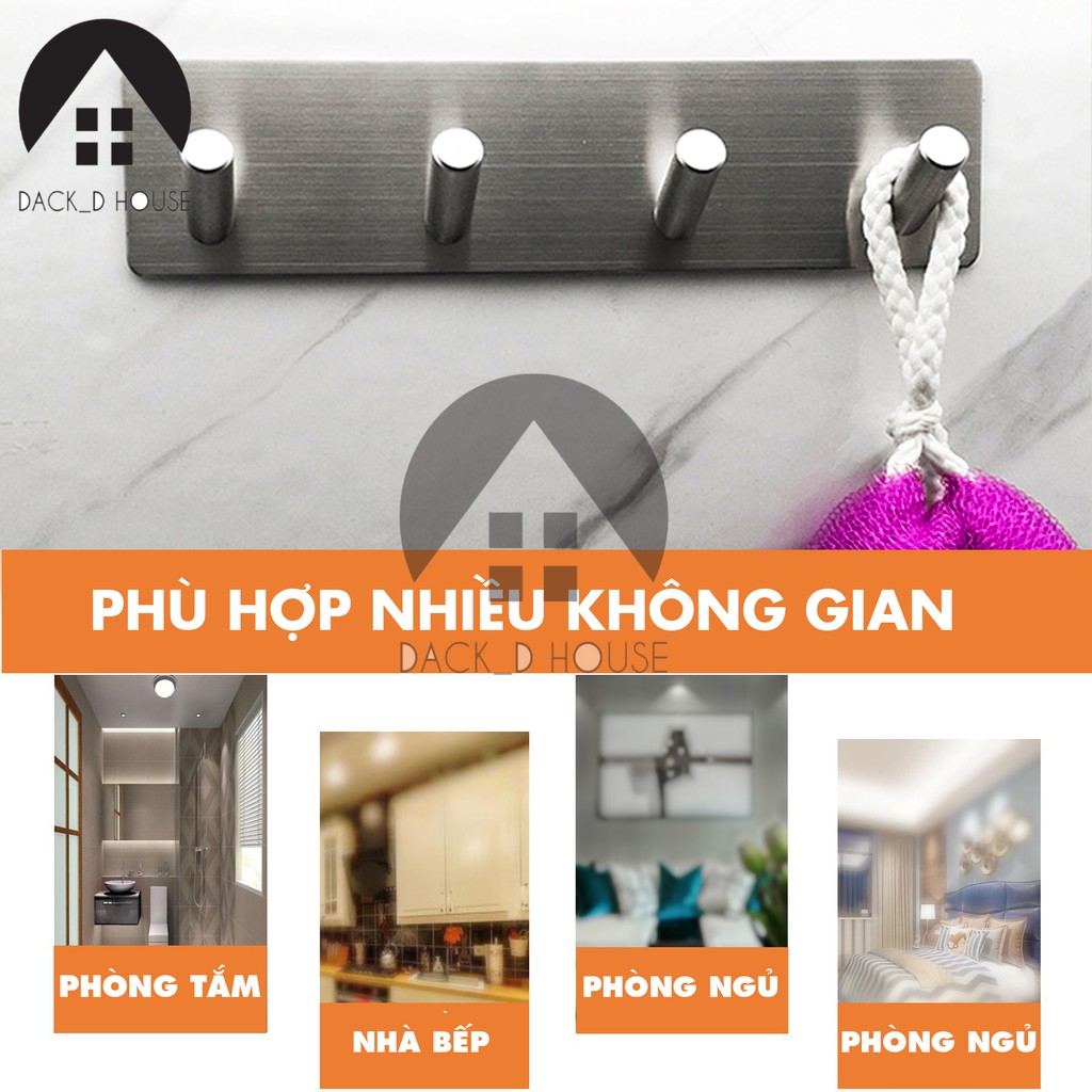 Móc treo quần áo inox Dack D Hous 4 chấu, inox 304 không rỉ sét, kèm keo 3M dán tiện lợi, gia dụng cao cấp