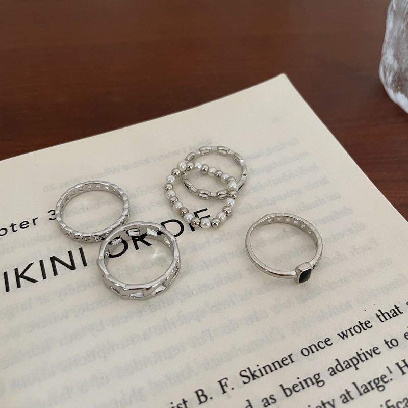 Bộ 5 nhẫn AY đính ngọc trai giả thời trang đơn giản cho nữ