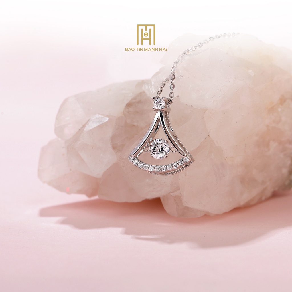 Dây chuyền bạc xi cao cấp hình cách hoa gắn đá tâm viền phong cách HQ trẻ trung DB10 Bảo Tín Mạnh Hải