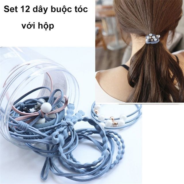 Hộp 12 dây buộc tóc xinh phong cách Hàn