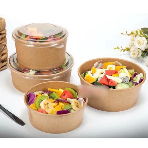 HỘP GIẤY KRAFT TRÒN NẮP TRONG 1000ML