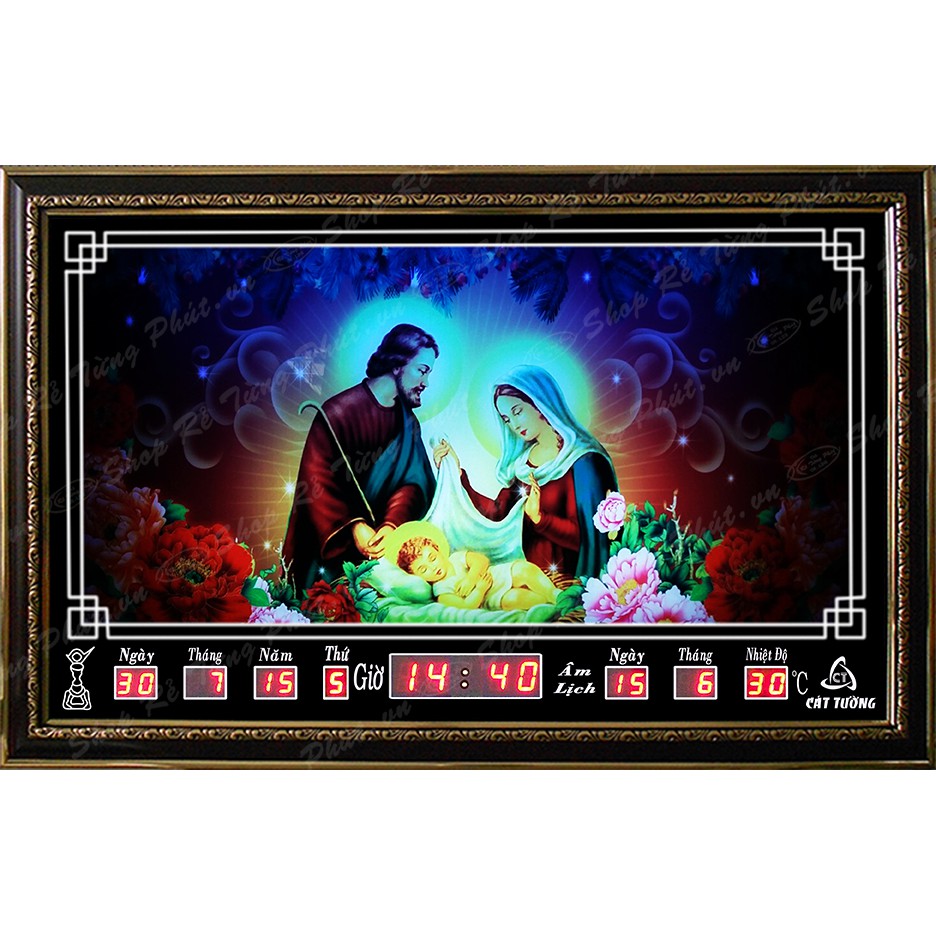 Đồng hồ Lịch Vạn Niên điện tử treo tường - Tranh Chúa 68661 (KT 68x44x7cm)_Có 2 Loại (Không Remote Đèn Và Có Remote Đèn)