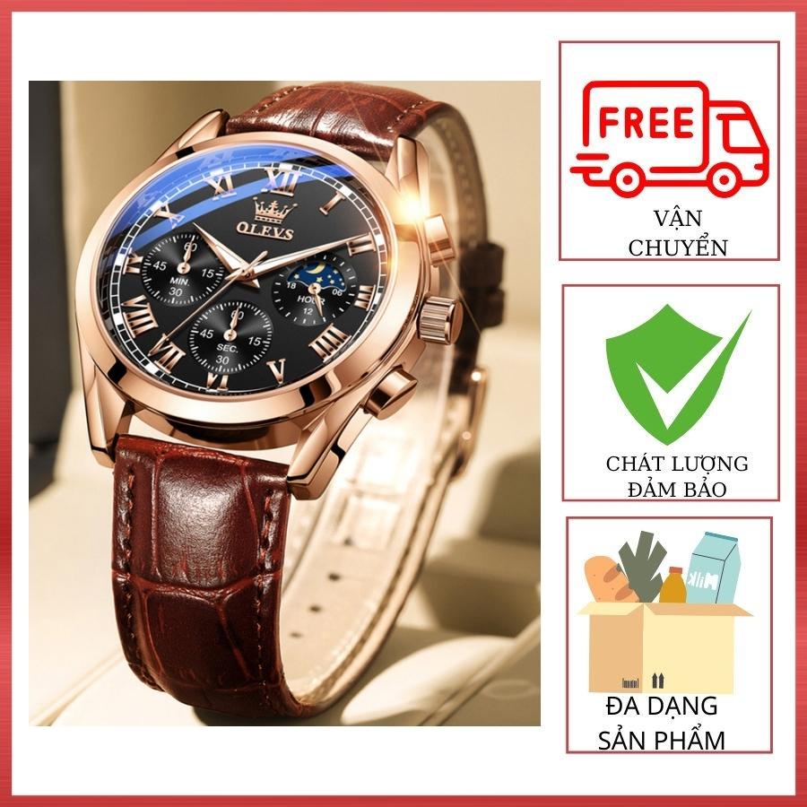 Đồng hồ nam Olevs chống thấm nước,dây da thoáng khí, đường kính 40mm