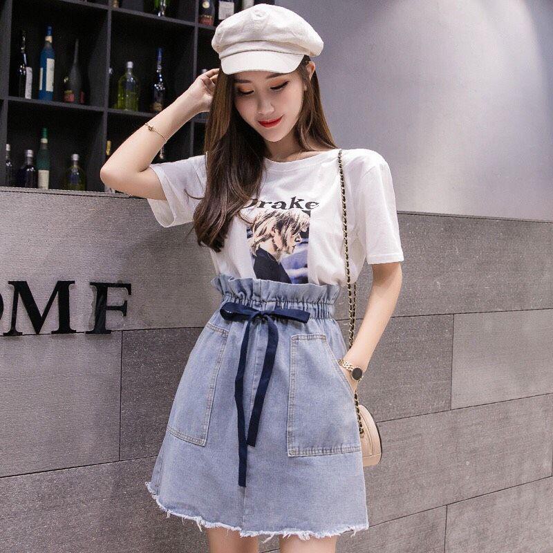 12C21B1 Chân váy jean lưng thun cột dây 2 túi to phong cách năng động | BigBuy360 - bigbuy360.vn