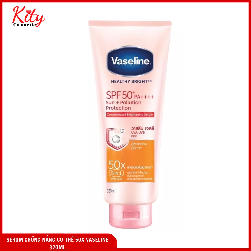 Serum chống nắng cơ thể Vaseline 50x bảo vệ da với SPF 50+ PA++++ giúp da sáng rạng rõ với Niacinamide 320ml