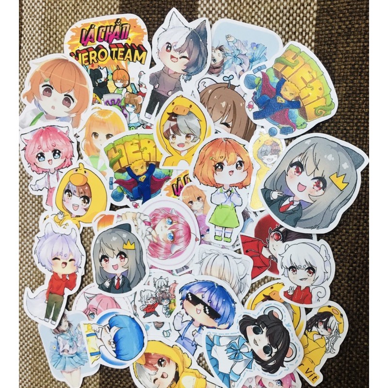 Sticker hero team set 30-60 cái khác nhau ép lụa cắt laze từng ảnh