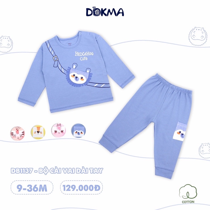 Bộ dài tay cài vai Dokma chất cotton siêu mềm cho bé