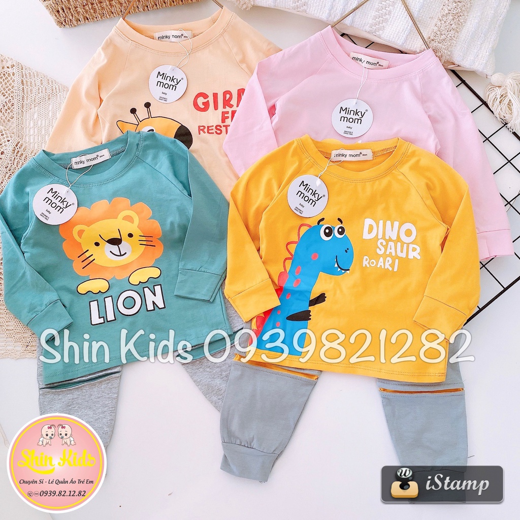 ***Free Ship*** Bộ Dài Chất 100% Cotton In Thú Phối Màu Quần Xẻ Gối Có Lót Phong Cách Dành Cho Bé Trai Và Bé Gái