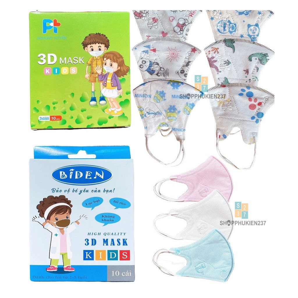 Khẩu Trang Trẻ Em Từ 1 Đến 5 Tuổi BIDEN 3D Mask Kids [ Hộp 10 chiếc ] chính hãng cty cưu long.