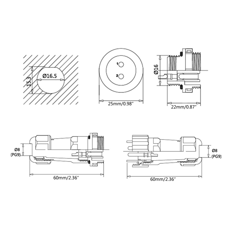 Đầu Nối Dây Điện Chống Nước Alli SP16 2 3 4 5 6 7 9 Pin