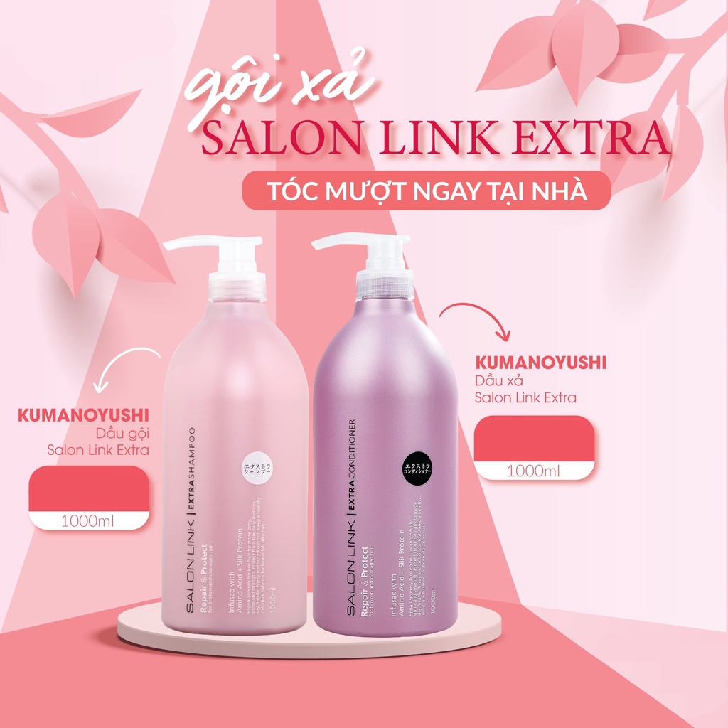 Combo Gội Xả Kumano Salon Link Extra Shampoo Conditioner phục hồi hư tổn tóc yếu 1000mlx2