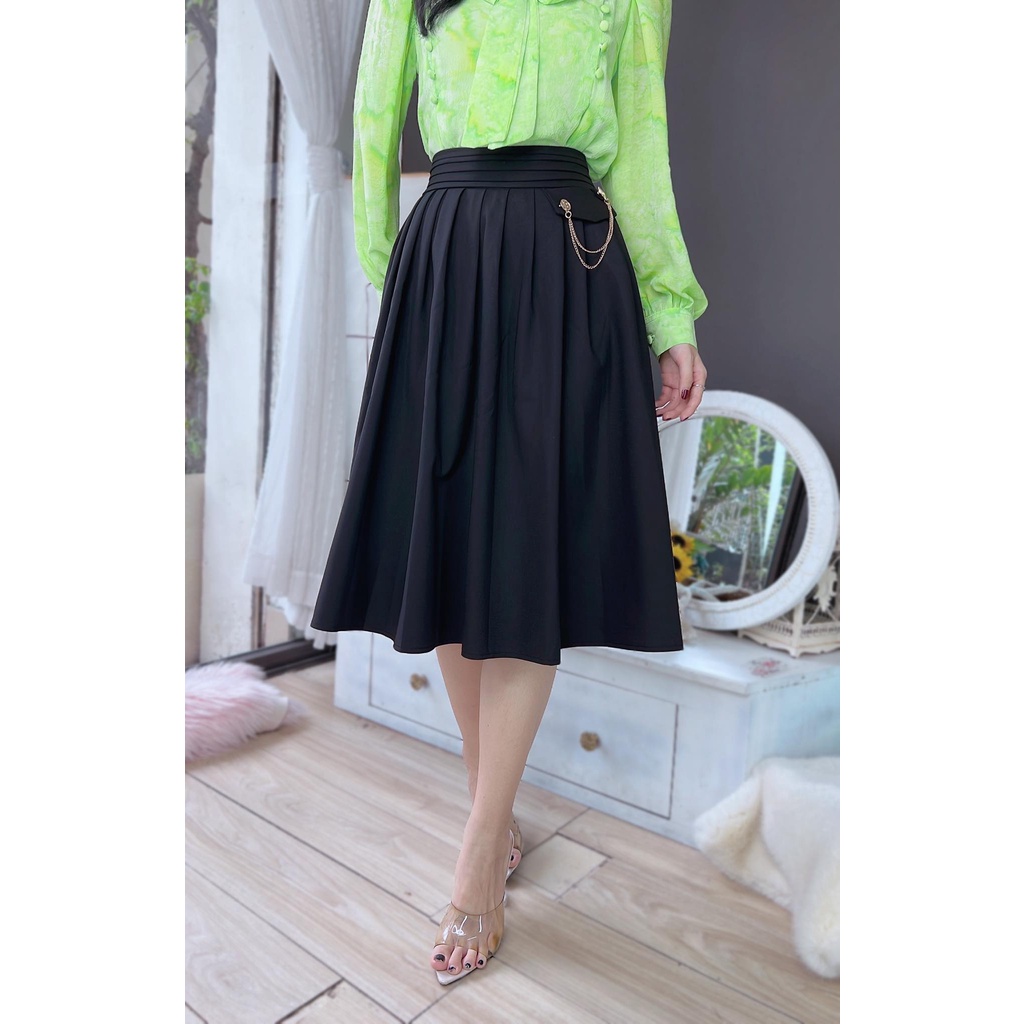 Chân váy xoè kiểu xếp li đai kèm xích phong cách CHUU CV8008