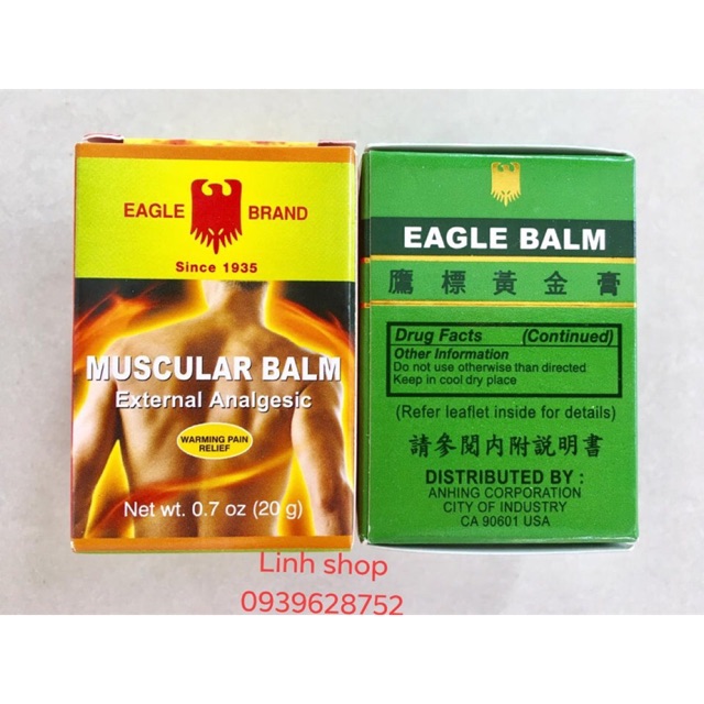 1- Dầu Eagle Brand Cơ bắp Balm cơ bắp, khớp, giảm đau vai 1 x 20g Jar của Eagle Brand Muscular Balm - MỸ