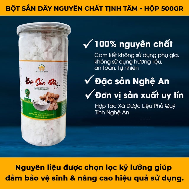 Bột sắn dây ta nguyên chất Tịnh Tâm hộp 500gr, tinh bột sắn dây cao cấp Phủ Quỳ đặc sản Nghệ An làm quà