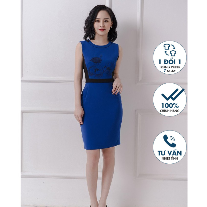 Đầm ôm cổ tròn, sát nách in hoa ngực Emspo DS1972