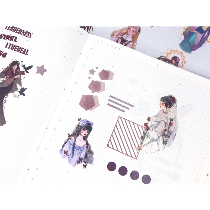 Băng dán washi tape hình cô gái trang trí sổ, nhật kí