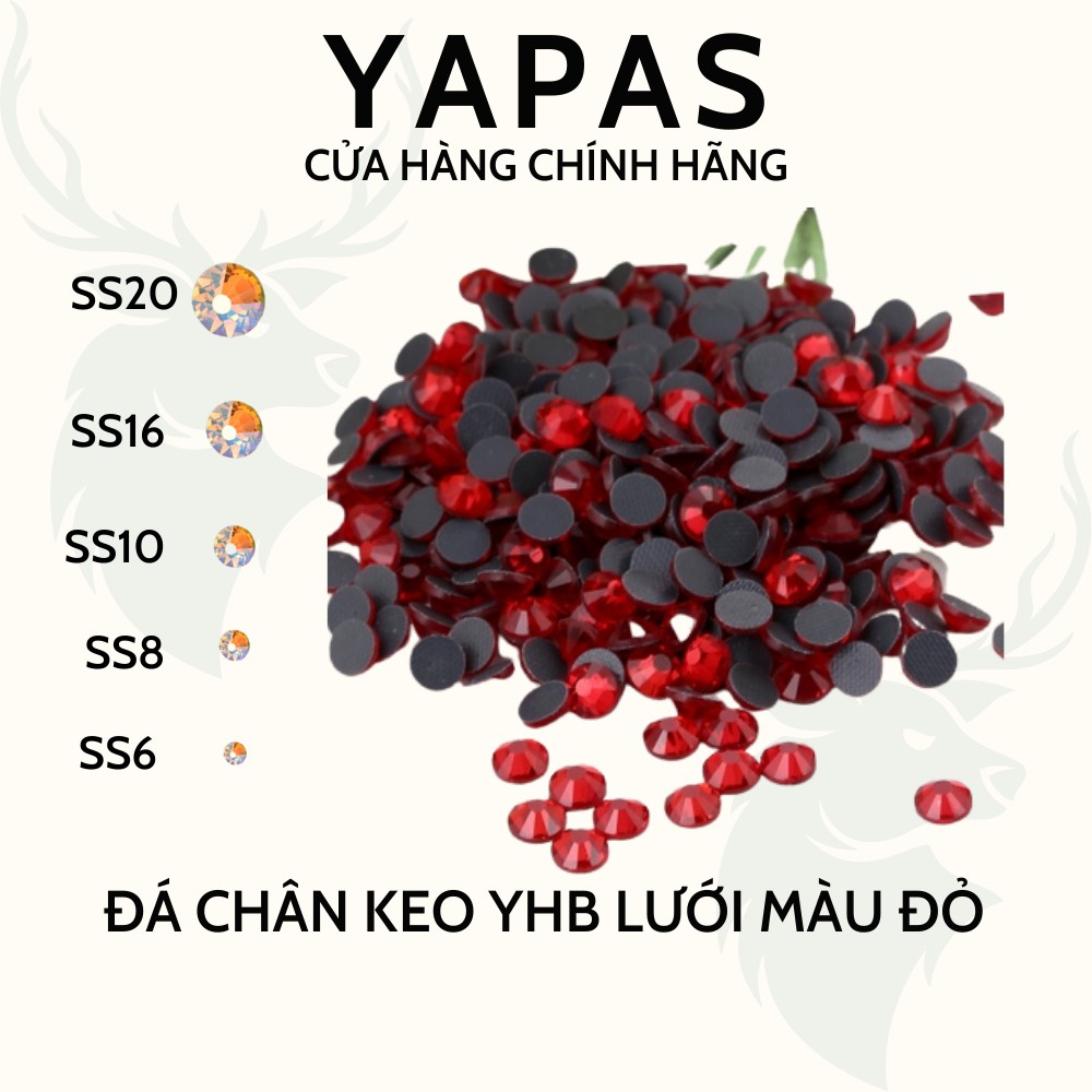 Đá đính móng chân keo YHB lưới siêu sáng màu Đỏ 500 viên size 2mm - 5mm