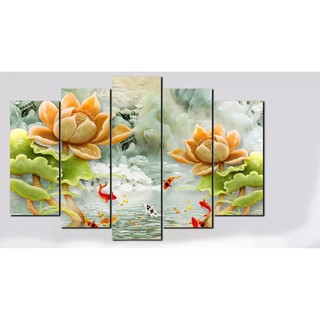 Siêu phẩm bộ 5 tranh tráng gương cao cấp hoa sen ngọc