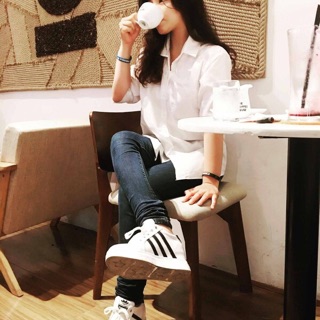 Sơ mi trắng oversize oxford trắng / đen