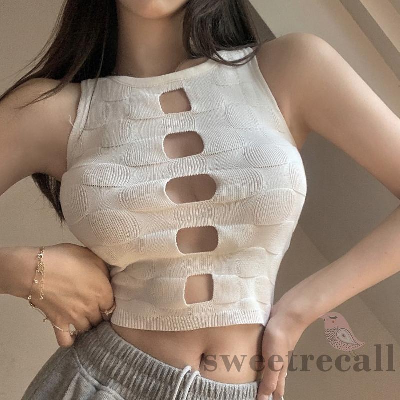 Áo Dệt Kim Hai Dây Màu Sắc Trơn Thời Trang Cho Nữ
