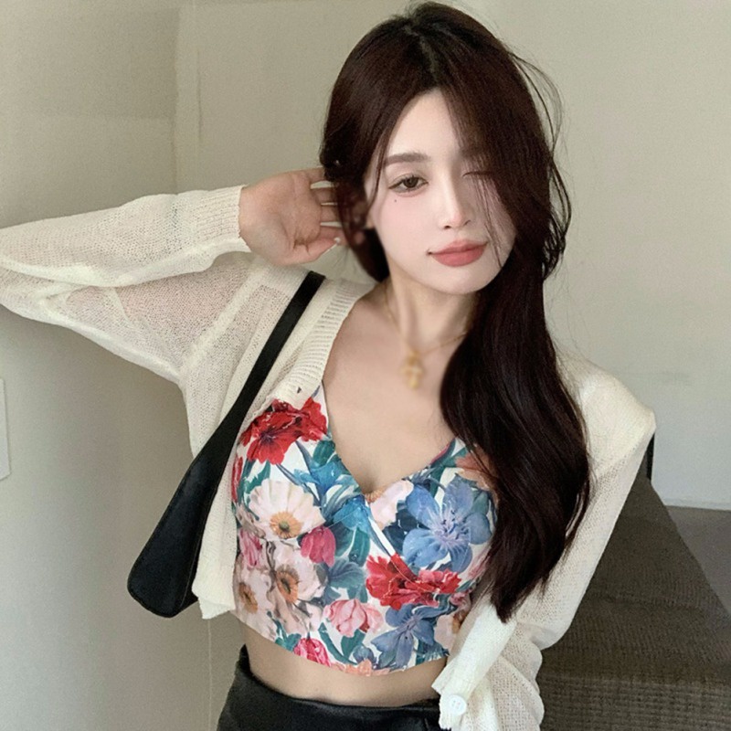 Áo Hai Dây Cổ Chữ V In Họa Tiết Hoa Phong Cách Hàn Quốc Thời Trang Cho Nữ