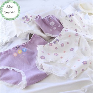 Set 4 cái quần lót cotton tont tím họa tiết hoa xinh xắn