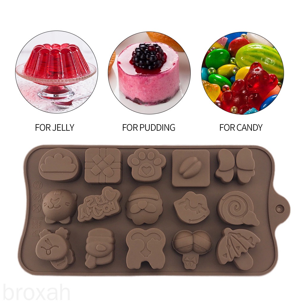 Khuôn silicone làm bánh kẹo 15 ngăn tạo hình nhiều mẫu hoạt hình tùy chọn đáng yêu tiện lợi