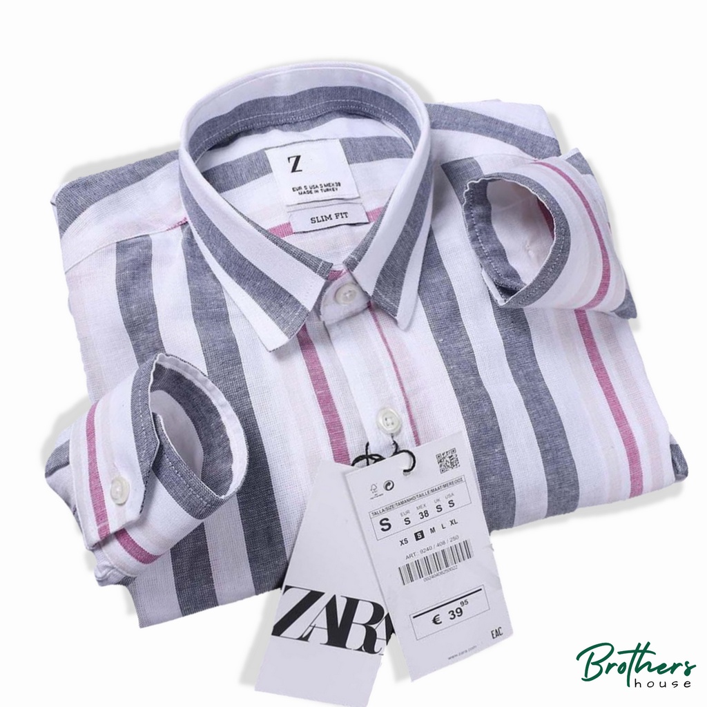 |Xịn ngon| Áo sơ mi linen Z.a.r.a kẻ sọc cực trẻ trung, thoáng mát